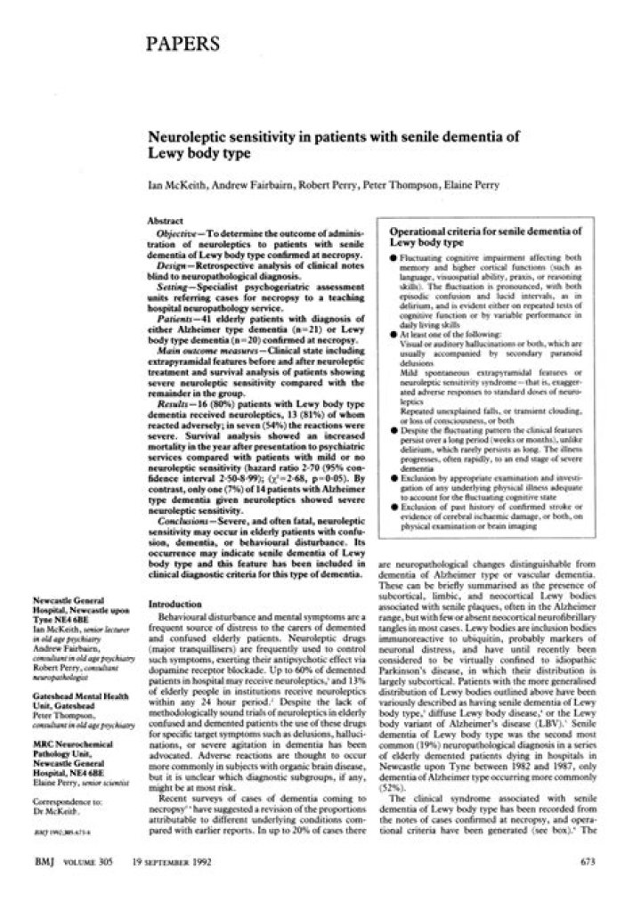 Neuroleptic Sensitivity in Patients with Senile Dementia of Lewy Body Type - ePrints